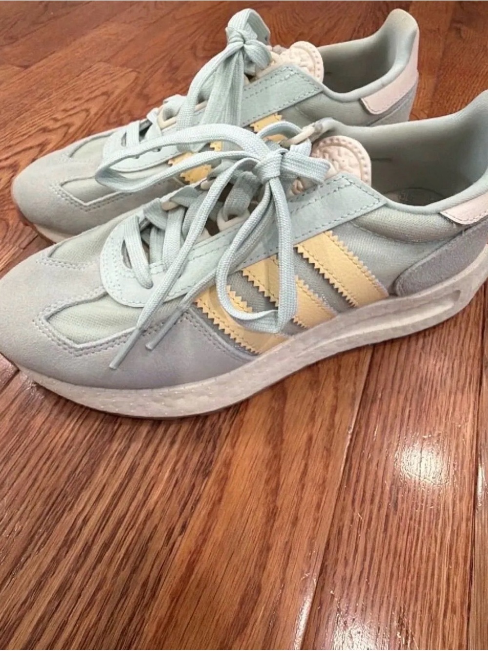 adidas Mint Green Sneakers with Pale Yellow Stripes